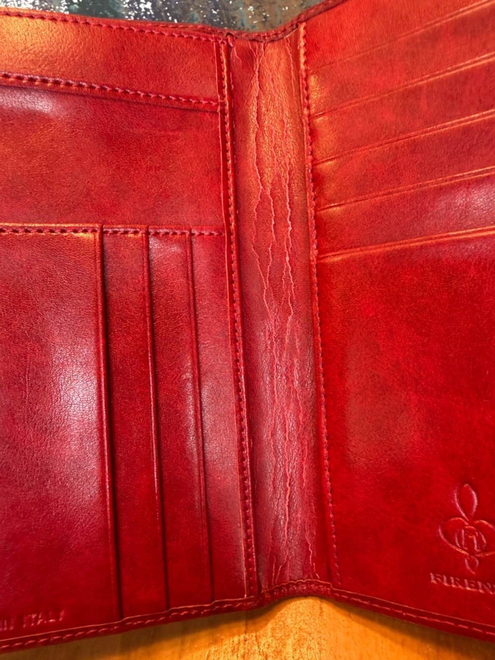 Firenze Vintage Y2K Patchwork Leather Wallet: Red Multi Color Quilted Argyle GUC - Picture 11 of 12
